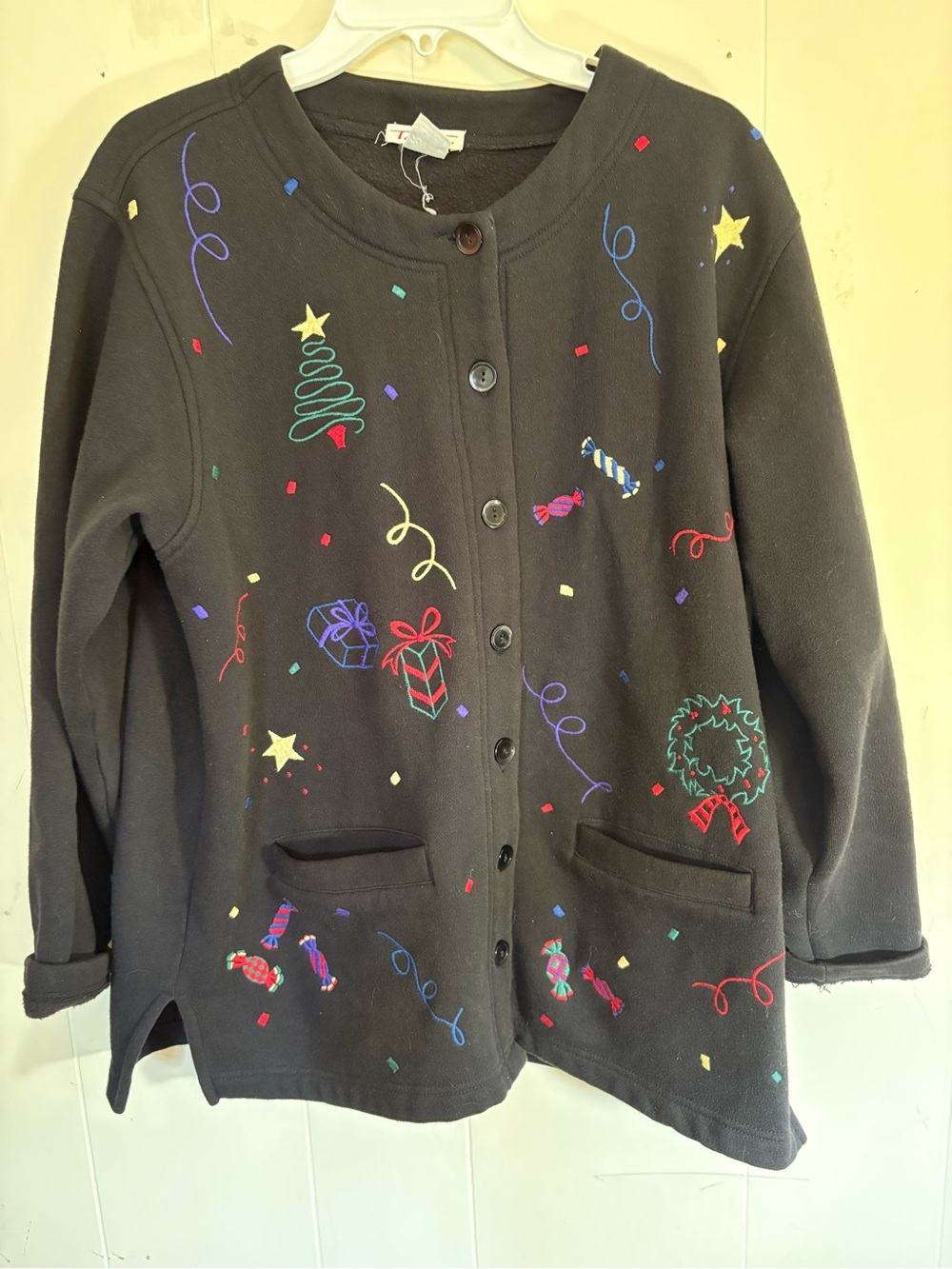 Vintage Talbots Women’s Sweater Black Medium Christmas Decoration Cardigan Y2K